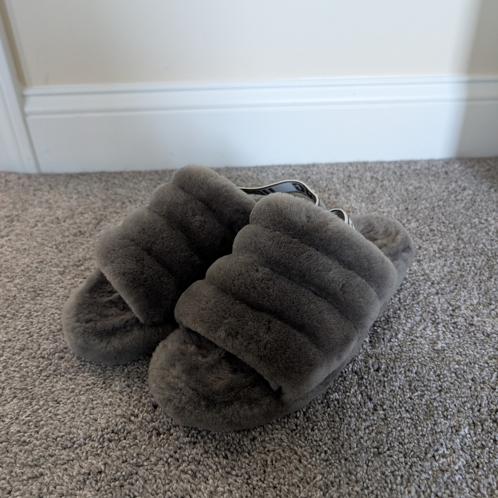 UGG Fluff Yeah Charcoal Plush Slippers
